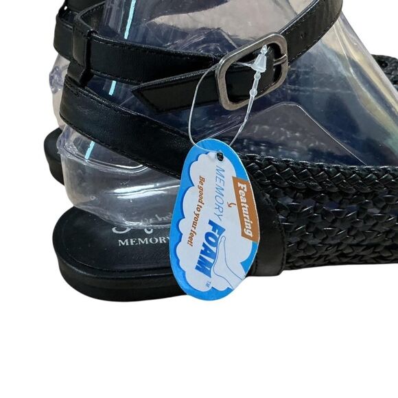 Seychelles Woven Ankle Strap Slingbacks Womens 8.5 Black Pascal Vegan Padded NEW - Picture 4 of 9